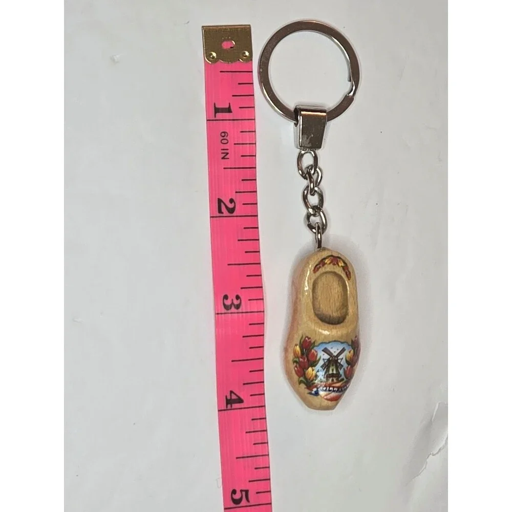 Varnished Tulip Wooden Shoe Keychain Windmill Holland